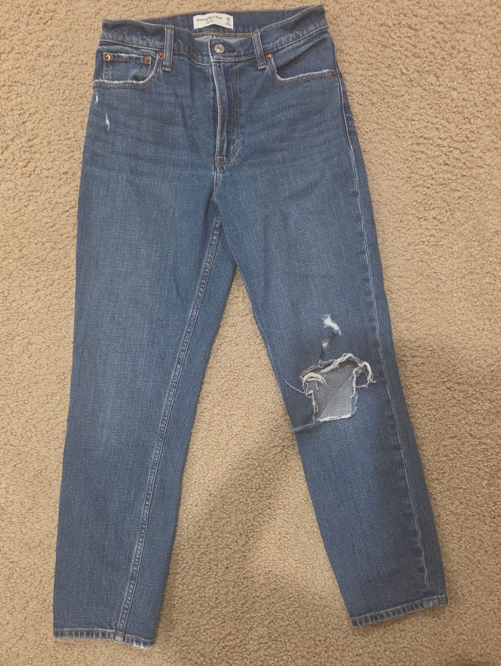 Abercrombie & Fitch Women's Straight-Leg Blue Distressed Jeans